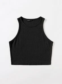 SHEIN EZwear Top tank tejido de canalé - Negro - Ver 4
