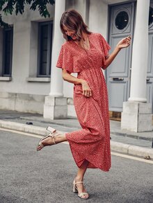 Đầm Họa tiết hoa Boho - Đỏ - Xem 3
