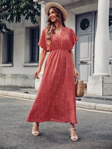 Đầm Họa tiết hoa Boho - Đỏ - Xem 7
