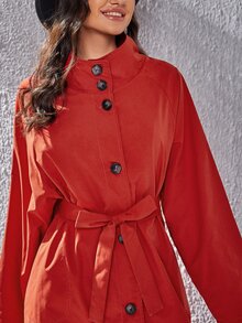 SHEIN Unity 插肩袖腰帶外套 - 紅色 - 查看 3