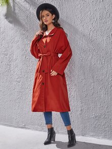 SHEIN Unity 插肩袖腰帶外套 - 紅色 - 查看 4