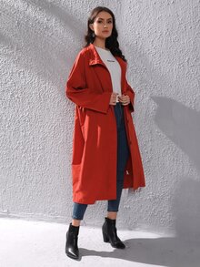 SHEIN Unity 插肩袖腰帶外套 - 紅色 - 查看 5