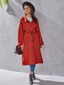 SHEIN Unity 插肩袖腰帶外套 - 紅色 - 查看 6