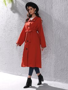 SHEIN Unity 插肩袖腰帶外套 - 紅色 - 查看 7