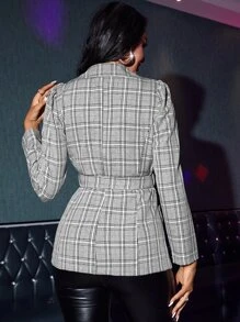 SHEIN SXY Áo khoác  âu phục nữ Thắt lưng Túi Nút phía trước Sọc ca rô Thanh lịch - Nhiều màu - Xem 2