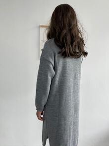 1pc Drop Shoulder Split Hem Sweater Dress - Grey - View 2