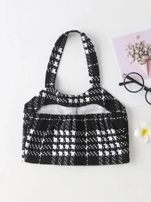 Girls Plaid Fake Button Halter Top - Black and White - View 2