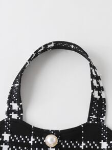 Girls Plaid Fake Button Halter Top - Black and White - View 3