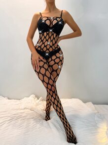 Hollow-out Mesh Bodystocking Without Lingerie - Black - View 4