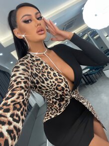 SHEIN SXY Đầm xoắn lại Báo Giải trí - Nhiều màu - Xem 1