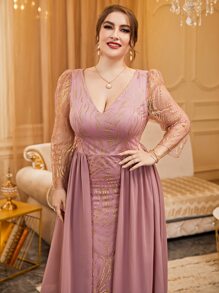 Modelyn Vestido de vestir estampado dorado de manga farol - Rosa vieja - Ver 3