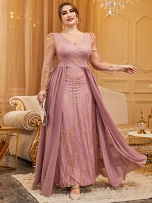 Modelyn Vestido de vestir estampado dorado de manga farol - Rosa vieja - Ver 4