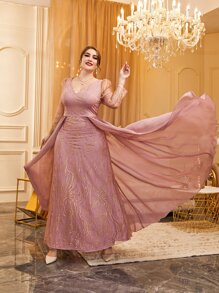 Modelyn Vestido de vestir estampado dorado de manga farol - Rosa vieja - Ver 6