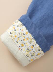 YINGZIFANG 小女童字母刺繡小碎花蝴蝶結細節長褲 - 藍色 - 查看 3