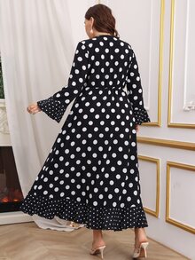 Đầm Plus Size Viên lá sen Trọn gói Chấm bi Thanh lịch - Đen và trắng - Xem 2