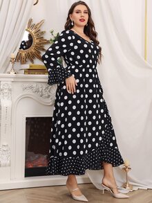 Đầm Plus Size Viên lá sen Trọn gói Chấm bi Thanh lịch - Đen và trắng - Xem 3