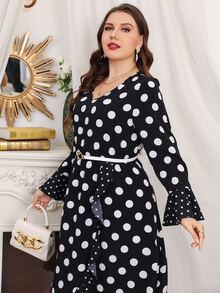 Đầm Plus Size Viên lá sen Trọn gói Chấm bi Thanh lịch - Đen và trắng - Xem 5