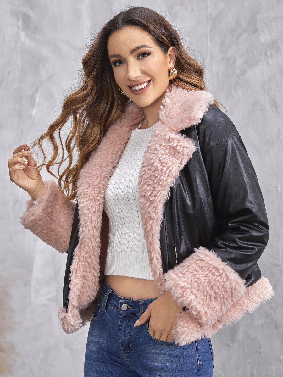 SHEIN Áo khoác nữ Dây kéo Khối Màu Hấp dẫn - màu đen - Xem 1