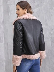 SHEIN Áo khoác nữ Dây kéo Khối Màu Hấp dẫn - màu đen - Xem 2