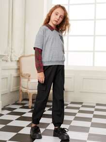 SHEIN Bộ hai mảnh Gái Tương phản ren Túi Lá thư Sẵn sàng - Nhiều màu - Xem 4