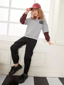 SHEIN Bộ hai mảnh Gái Tương phản ren Túi Lá thư Sẵn sàng - Nhiều màu - Xem 1