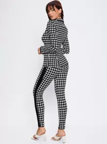 BizChic 千鳥格印花西裝外套和褲子套裝套裝工作服 - 黑與白 - 查看 2
