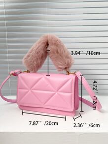 Túi vuông có nắp gập mờ, mềm mại, sang trọng, mềm mại Chi tiết lông tơ nhỏ dành cho nữ, phụ nữ, sinh viên đại học, tân binh và nhân viên văn phòng Dành cho công việc, văn phòng, đi làm, cho mùa thu đông, mùa đông ấm áp, ngoài trời - Hồng - Xem 4