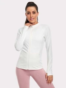 VUTRU High Neck Zip Up Sports Jacket Compression Shirt - White - View 1