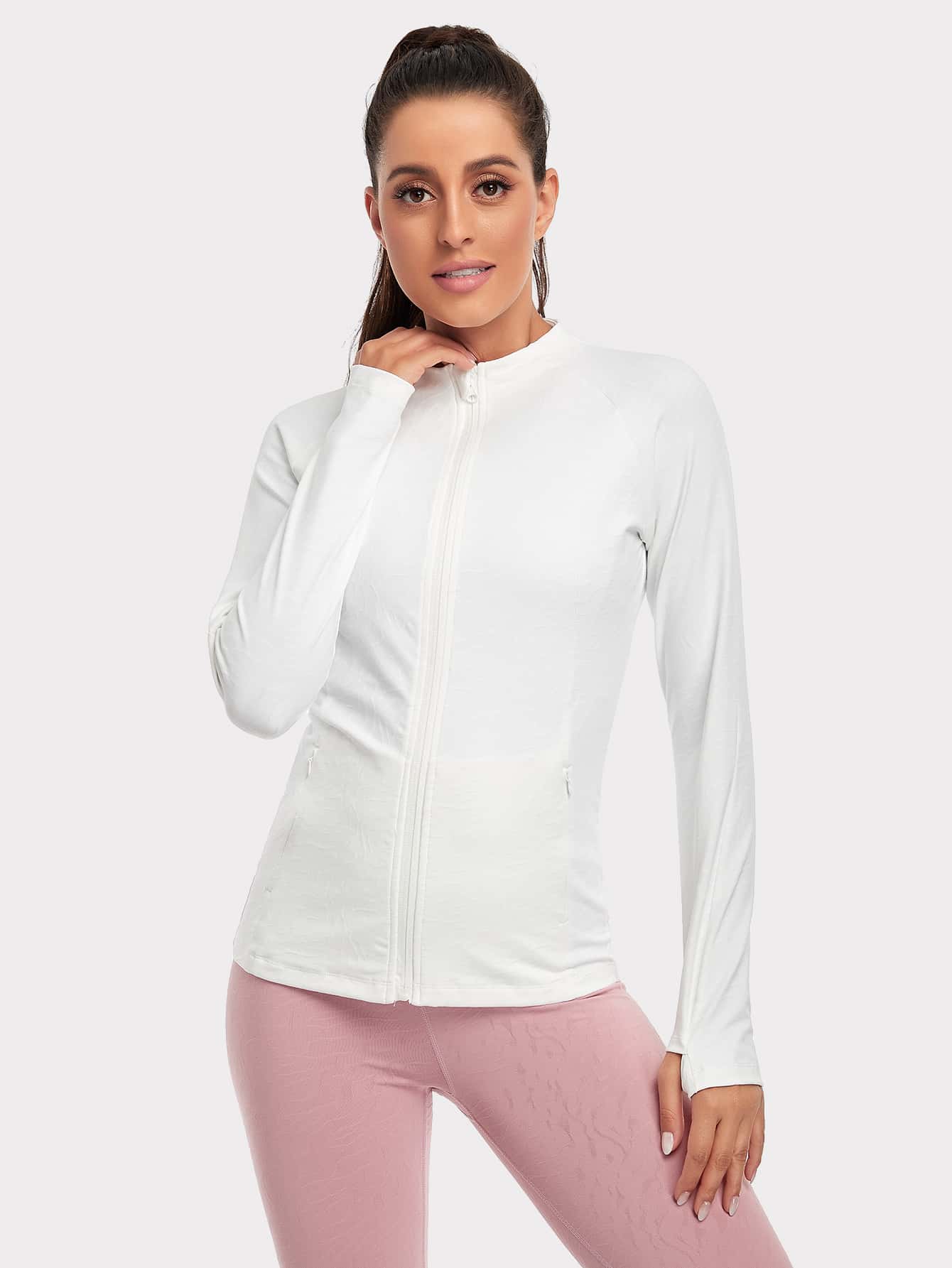 VUTRU High Neck Zip Up Sports Jacket Compression Shirt - White - View 1