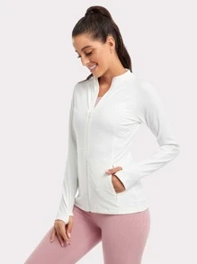 VUTRU High Neck Zip Up Sports Jacket Compression Shirt - White - View 3