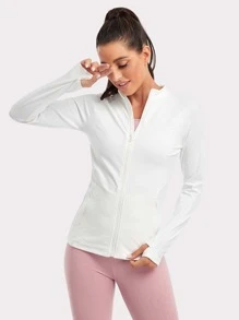 VUTRU High Neck Zip Up Sports Jacket Compression Shirt - White - View 4