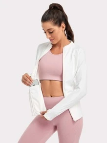 VUTRU High Neck Zip Up Sports Jacket Compression Shirt - White - View 5