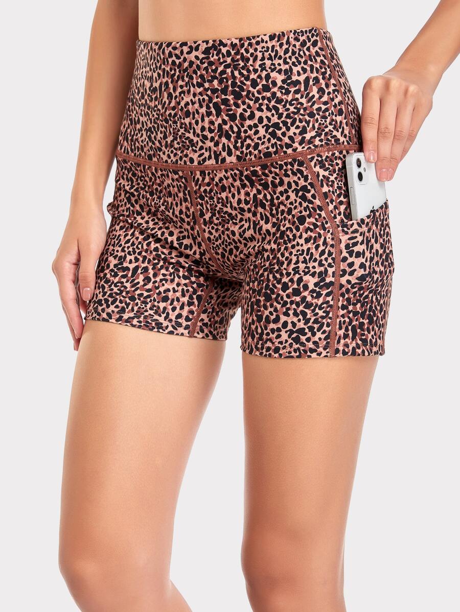 VUTRU Women High Waist Pocket Leopard Print Sports Shorts - Multicolor - View 1