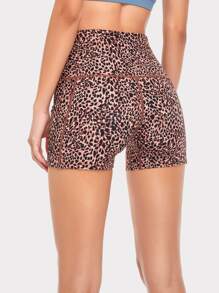 VUTRU Women High Waist Pocket Leopard Print Sports Shorts - Multicolor - View 2