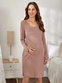 Trang phục thư giãn Bà bầu Gân đan màu trơn Giải trí - Bụi hồng - Xem 1