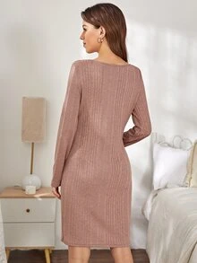 Trang phục thư giãn Bà bầu Gân đan màu trơn Giải trí - Bụi hồng - Xem 2