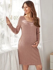 Trang phục thư giãn Bà bầu Gân đan màu trơn Giải trí - Bụi hồng - Xem 4