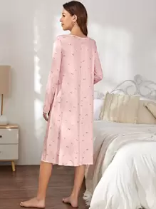 SHEIN Vestido de maternidad de botones con estampado floral para la madre, otoño e invierno - Rosa Pálido - Ver 4