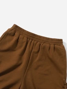 SHEIN Girls Ruched Detail Track Shorts - Brown - View 3