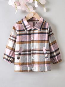 Niñitas Abrigo de cuadros con botón delantero - Multicolor - Ver 1