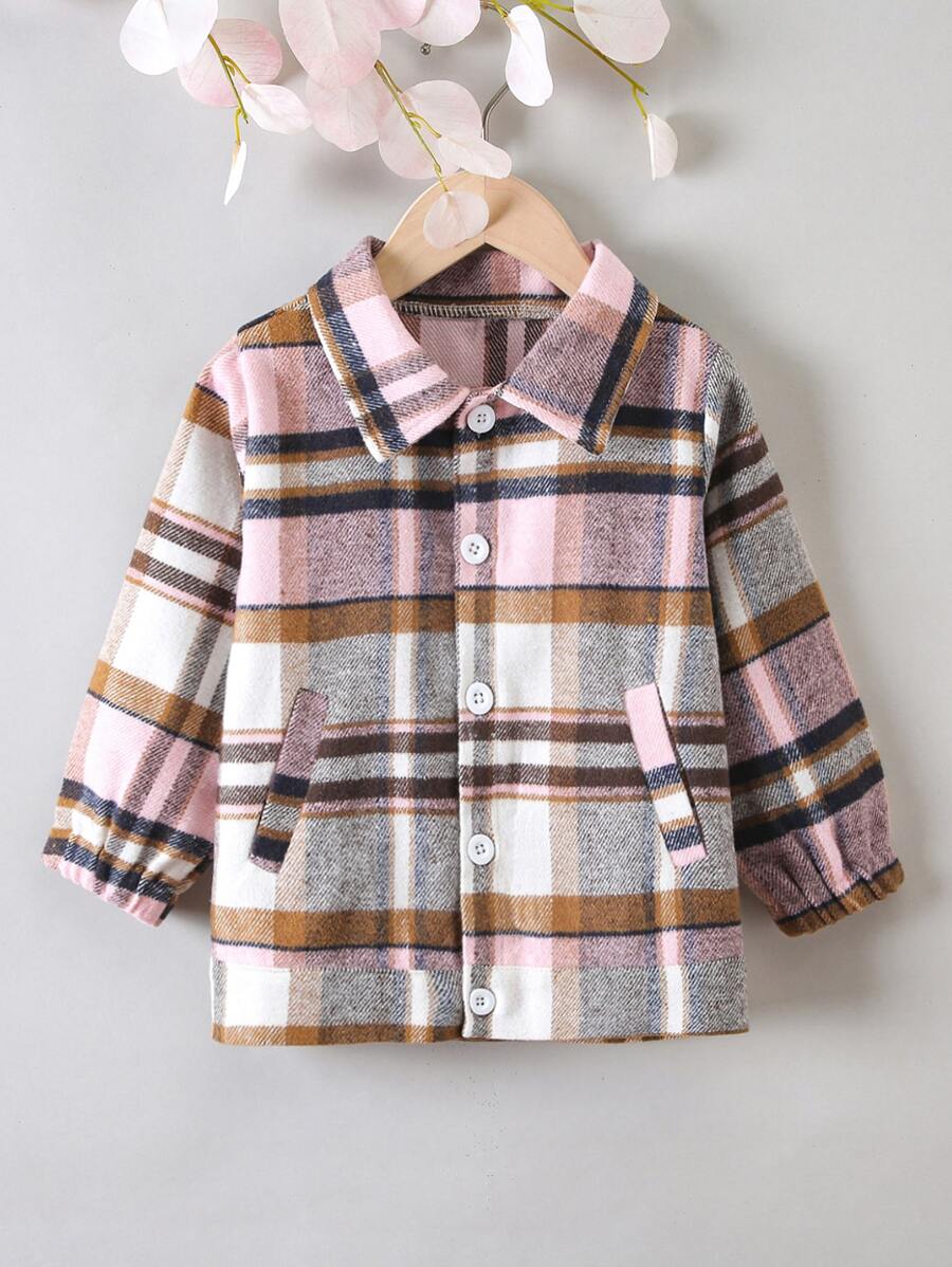 Niñitas Abrigo de cuadros con botón delantero - Multicolor - Ver 1