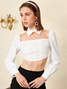 SHEIN MOD Choker Neck Crop Top - White - View 1