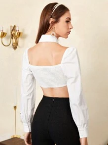 SHEIN MOD Choker Neck Crop Top - White - View 2