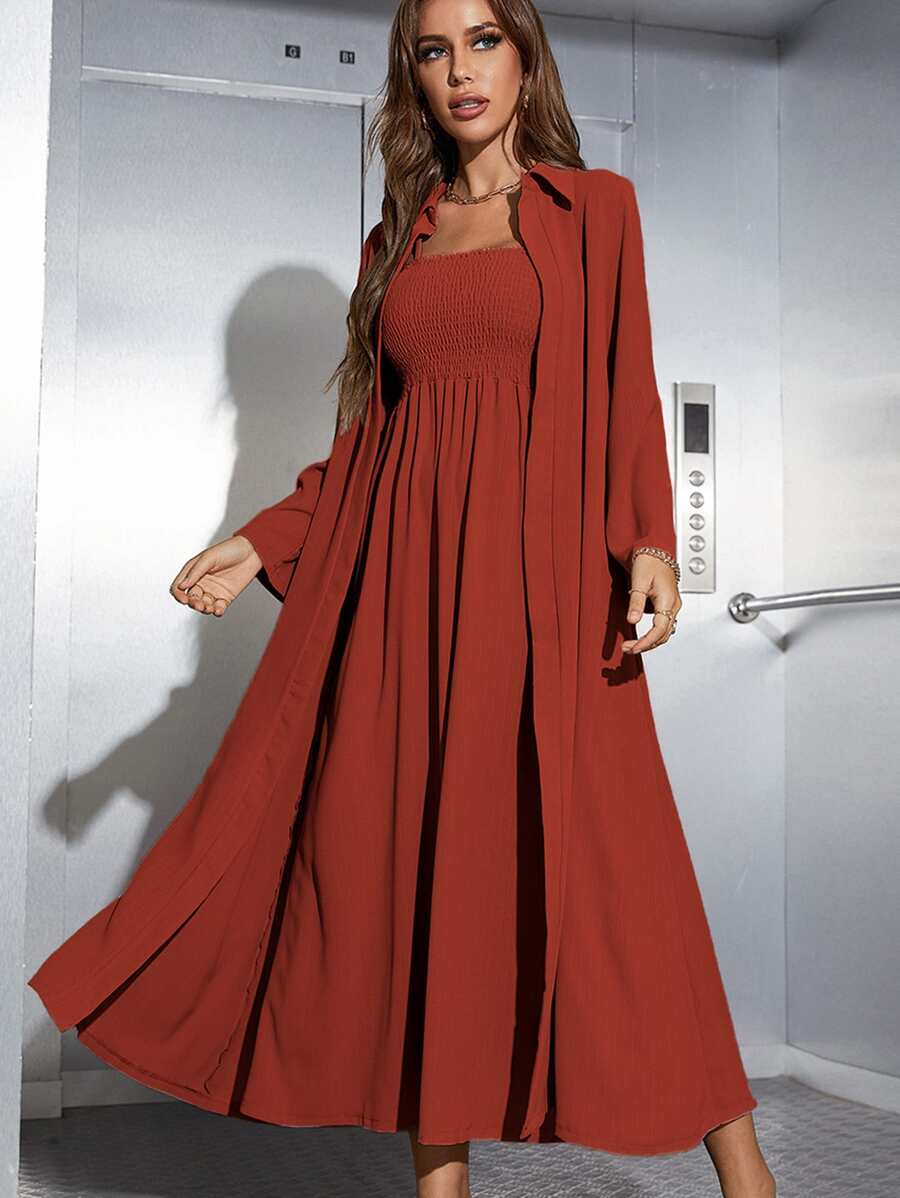 Mulvari Women Two-piece Outfits Shirred Plain Anggun - Rust Brown - View 1