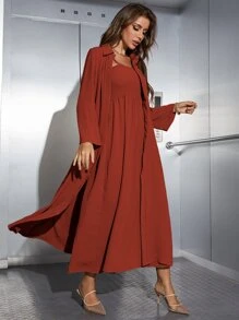 Mulvari Women Two-piece Outfits Shirred Plain Anggun - Rust Brown - View 5