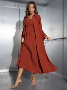 Mulvari Women Two-piece Outfits Shirred Plain Anggun - Rust Brown - View 6