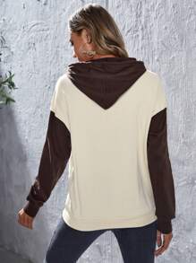 SHEIN Maternity Pouch Pocket Two Tone Drawstring Hoodie - Multicolor - View 2