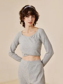 LUVLETTE 插肩袖交叉休閒服上裝 - 灰色 - 查看 1