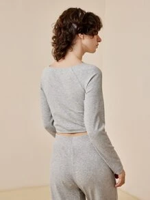 LUVLETTE 插肩袖交叉休閒服上裝 - 灰色 - 查看 2