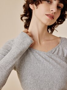 LUVLETTE 插肩袖交叉休閒服上裝 - 灰色 - 查看 3